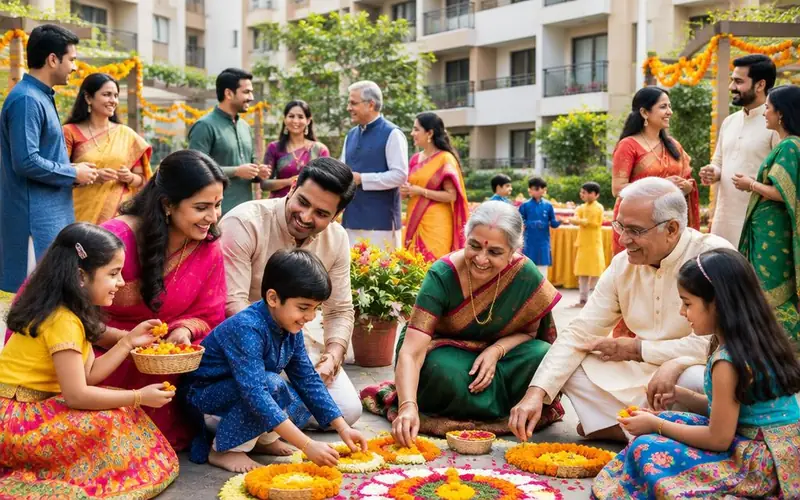 एकत्र उत्सव साजरा करणारे कुटुंब — संकल्पनात्मक चित्र