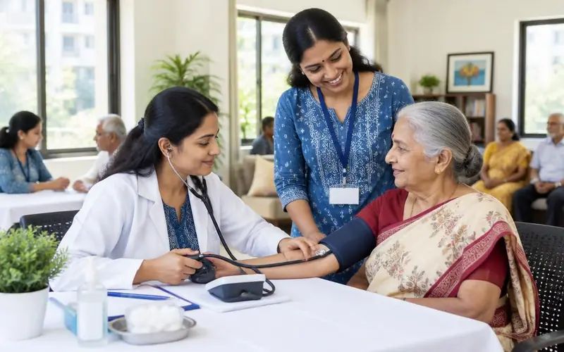 ज्येष्ठांसाठी आरोग्य शिबिराचे संकल्पनात्मक चित्र