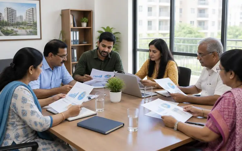 सोसायटीच्या आर्थिक अहवालावरील बैठकीचे संकल्पनात्मक चित्र